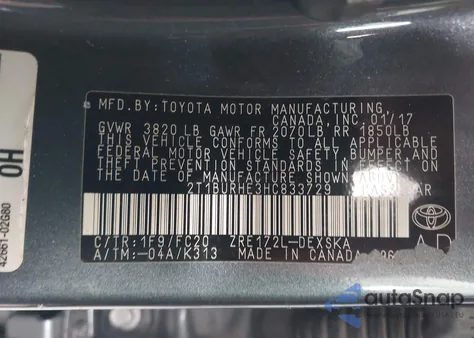 2017 Toyota Corolla Se z USA, uszkodzony, nr VIN 2T1BURHE3HC833729